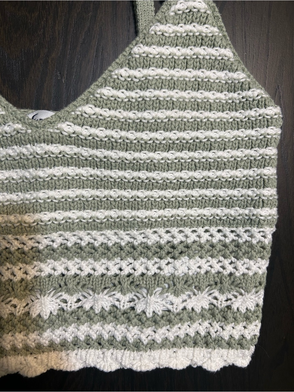 Hollister Olive Green & White Striped Crochet Crop Tank - Picture 8 of 11